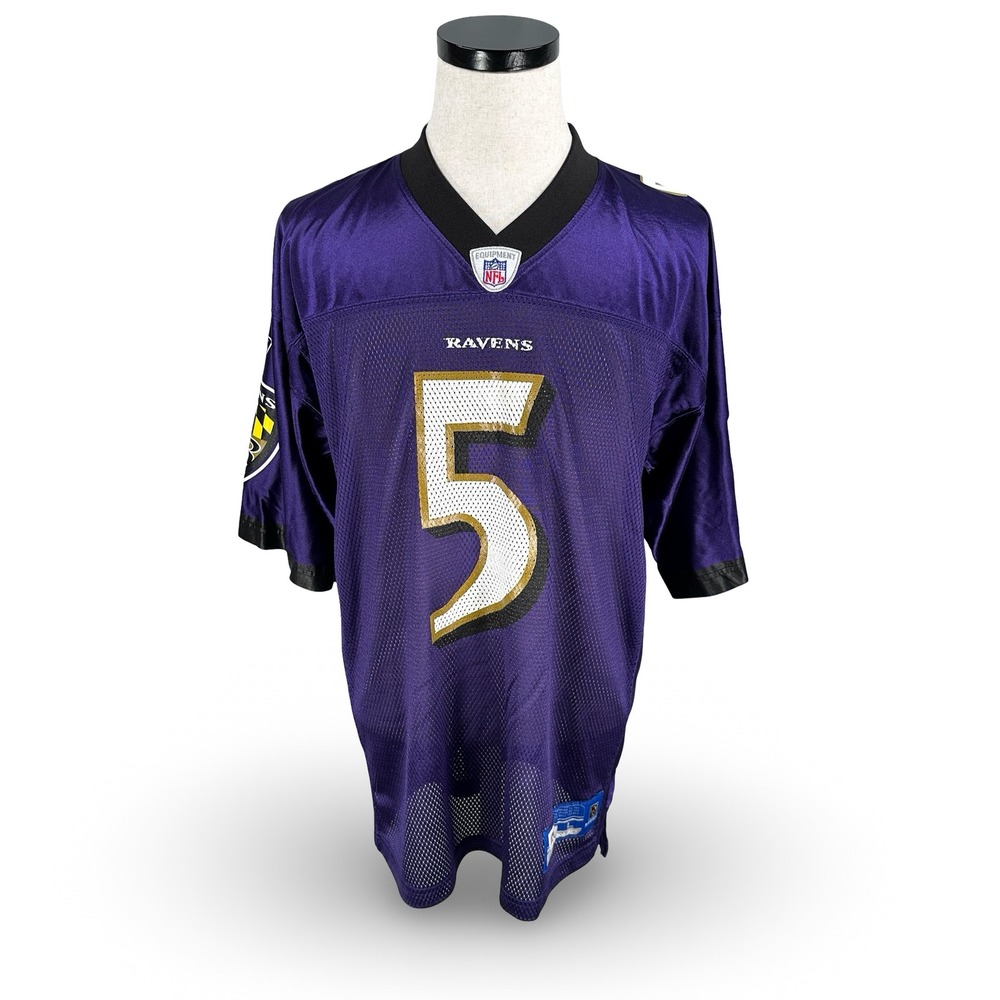Reebok Baltimore Ravens Joe Flacco 5 NFL Jersey Purple Mens Large Mesh Gray